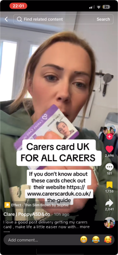 Sarah talks about her Carers Card experience